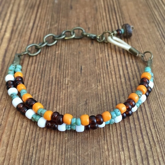 Ladies Double Strand Bracelet,  Orange and Turquoise Blue Ladies Bracelet - Picture 1 of 7